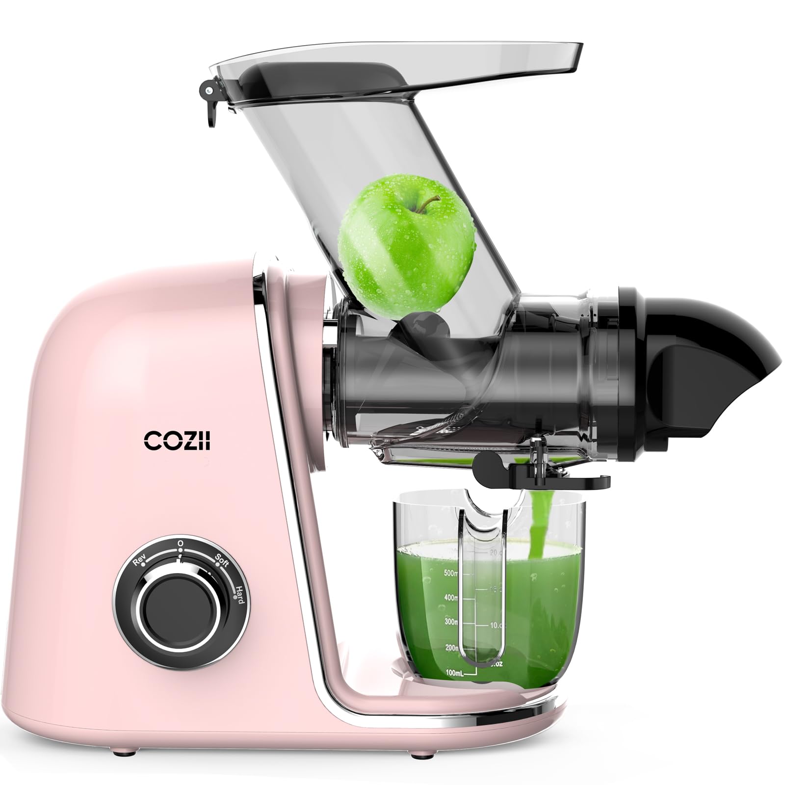 COZII Cold Press Juicer,Slow Masticating Juicer Extractor Soft/hard Mode,3.6 Inch Large Feeder For Vegetable and Fruit,Easy to Clean Juicer Machines Quiet Motor,Dishwasher Safe (Pink)