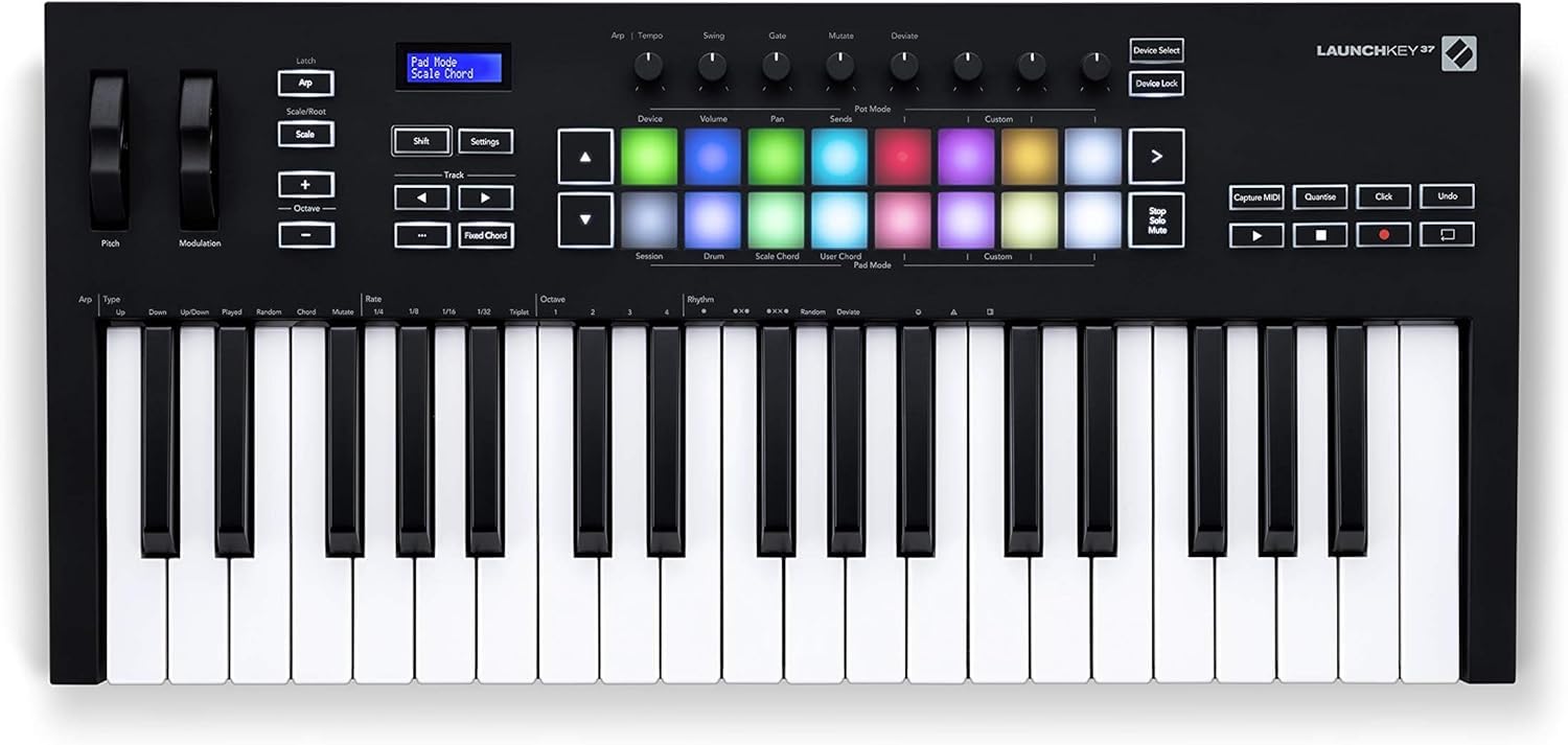 Novation Launchkey 37 [MK3] MIDI Keyboard Controller - Seamless Ableton Live Integration. Chord Mode, Scale Mode, and Arpeggiator — All the software you need for Music Production.