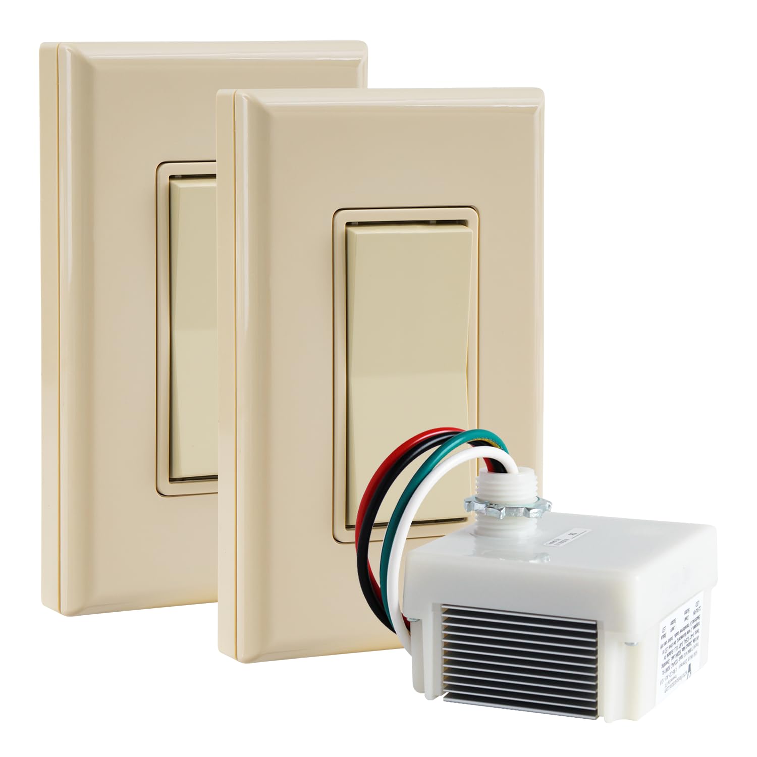 RunLessWire Dimming Self Powered (NO Batteries) Wireless Light Switch Kit - No Wiring, Battery, or WiFi Needed DIY Remote Control 3-Way Dimmer Kit: 1 Receiver, 2 Switches - Light Almond