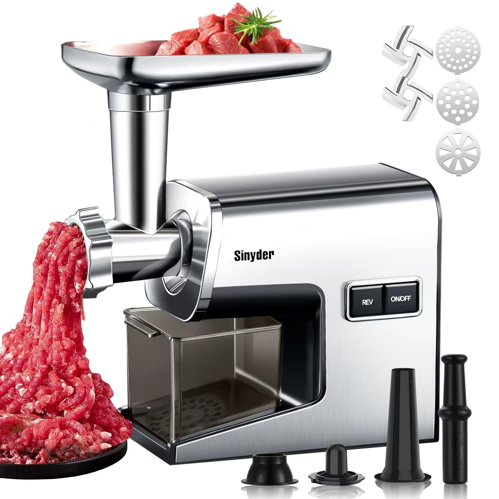 Electric Meat Grinder,3000W Max Heavy Duty Stainless Steel Meat Mincer with 2 Blades,3 Grinding Plates,Sausage Stuffer Tubes & Kubbe Kit for Home & Kitchen Using