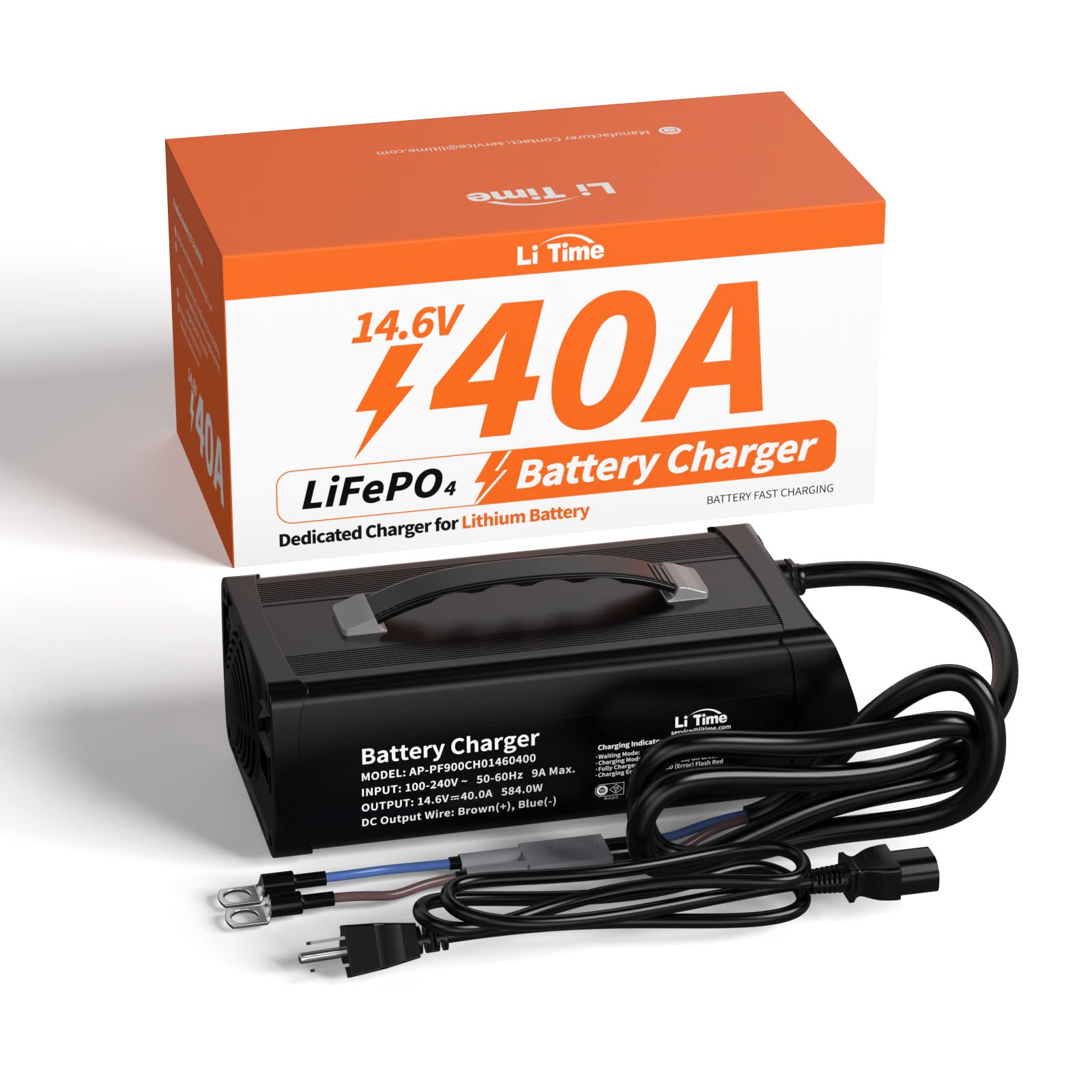 LiTime Lithium Battery Charger 14.6V 40A, Special for 12V LiFePO4 Battery, with Display Instruction and LED Indicator, AC-DC Smart Charger for 12.8V LiFePO4 Lithium Batteries, 40A Fast Charging
