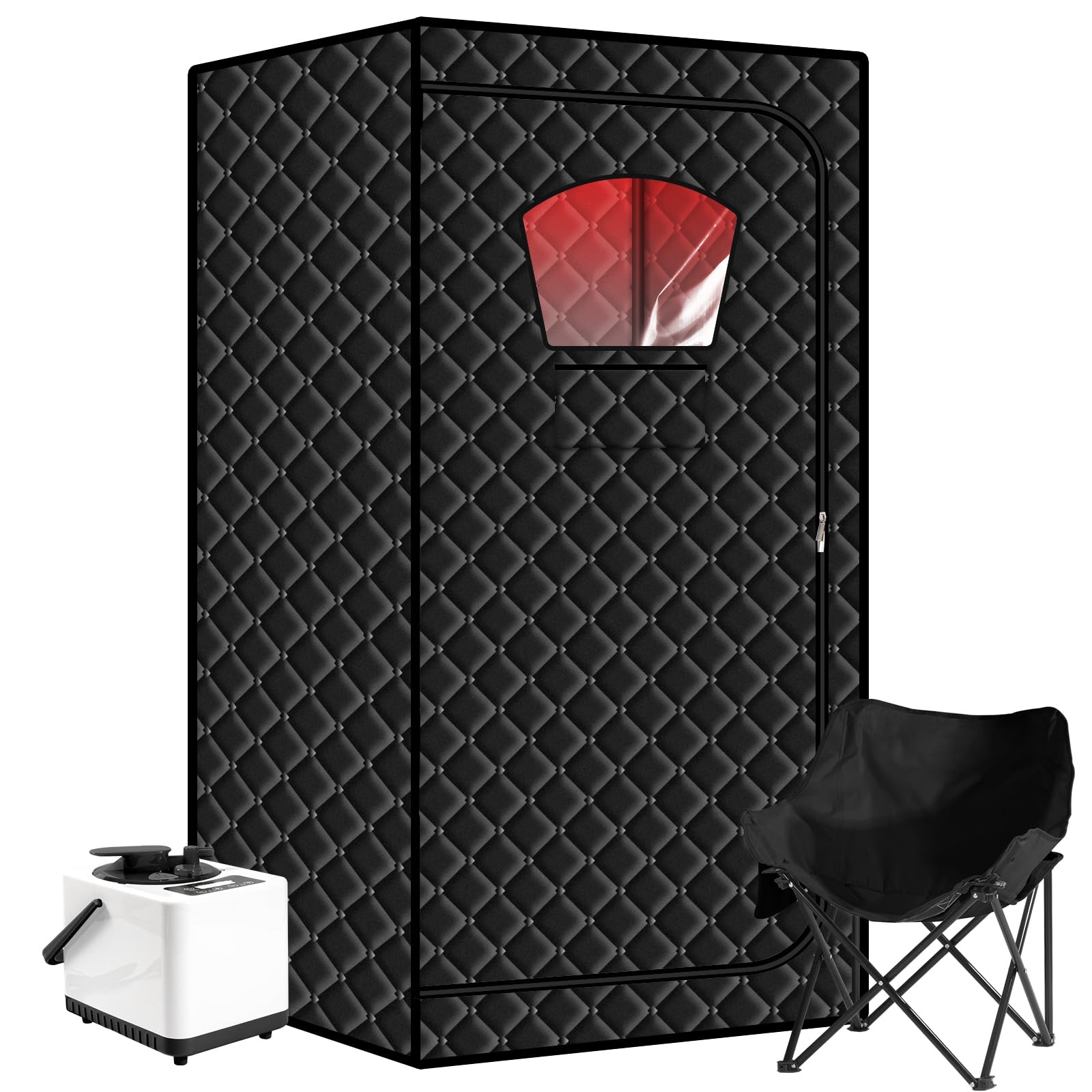 Gollense Portable Steam Sauna with 660nm Red Light Therapy Lamp, at Home Full Body Sauna Sweat Box with 3L 1100W Steamer, Thicken Tent, Folding Chair, Adjustable Temperature, Timer Setting, Black