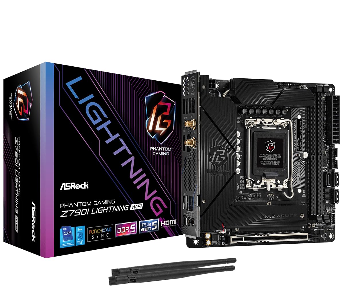 ASRock Phantom Gaming Intel Z790I Lightning WiFi DDR5 DIMMs 8600 MHz 128 GB LGA1700 M.2 Mini-ITX Motherboard SATA3 6.0 Gb/s Z790