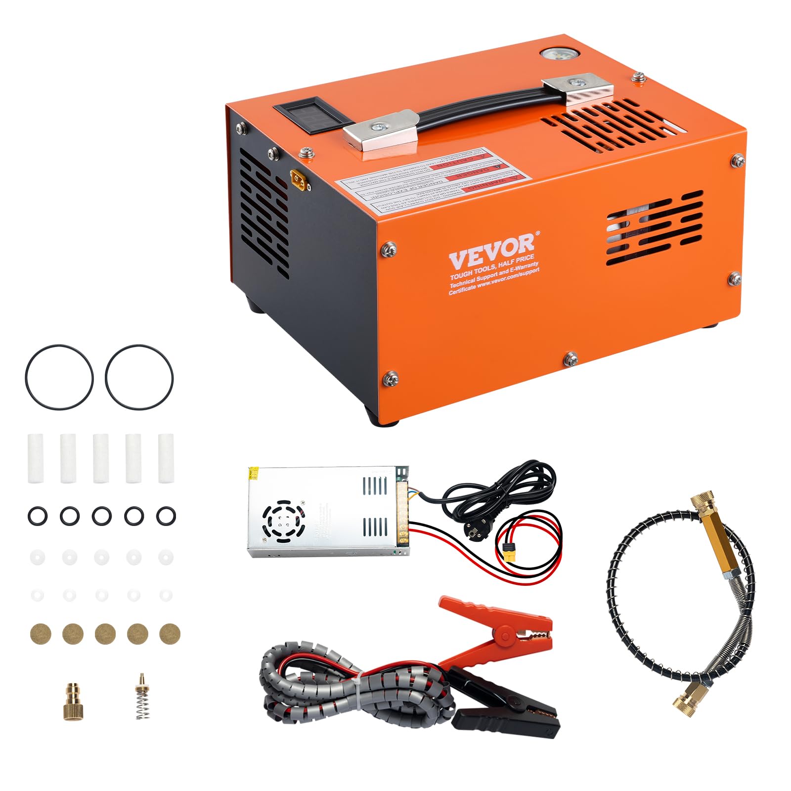 VEVOR PCP Air Compressor 12V DC, PCP Compressor 4500 Psi, Paintball 30MPa Portable PCP Air Compressor, Rifle Pump 110V AC, High Pressure Pump Scuba Tank Compressor Pump, Black