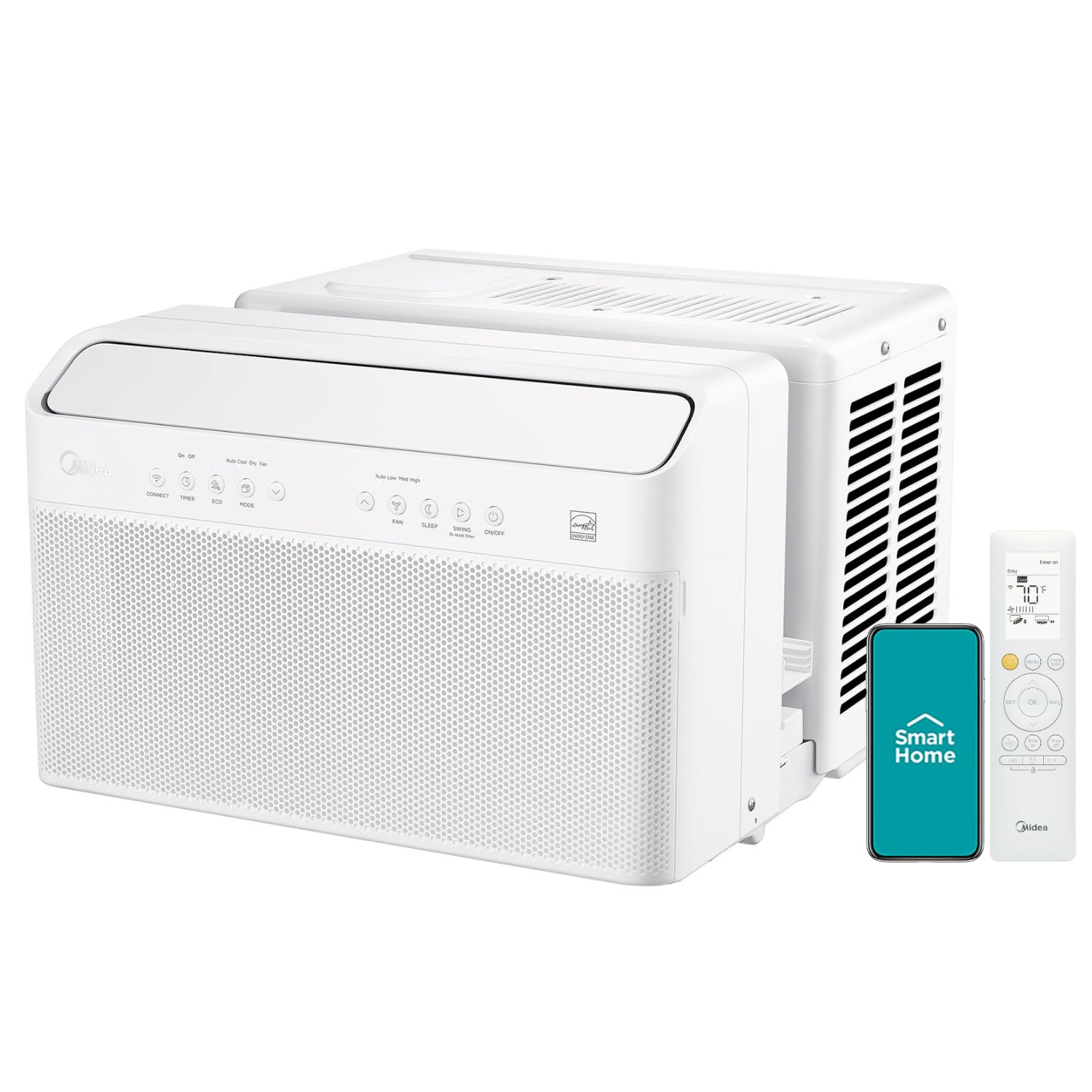 Midea 10,000 BTU U Shaped Smart Inverter Window Air Conditioner, Cools up to 450 Sq. Ft.,Ultra Quiet with Open Window Flexibility, Works with Alexa/Google Assistant, 35% Energy Savings, Remote Control