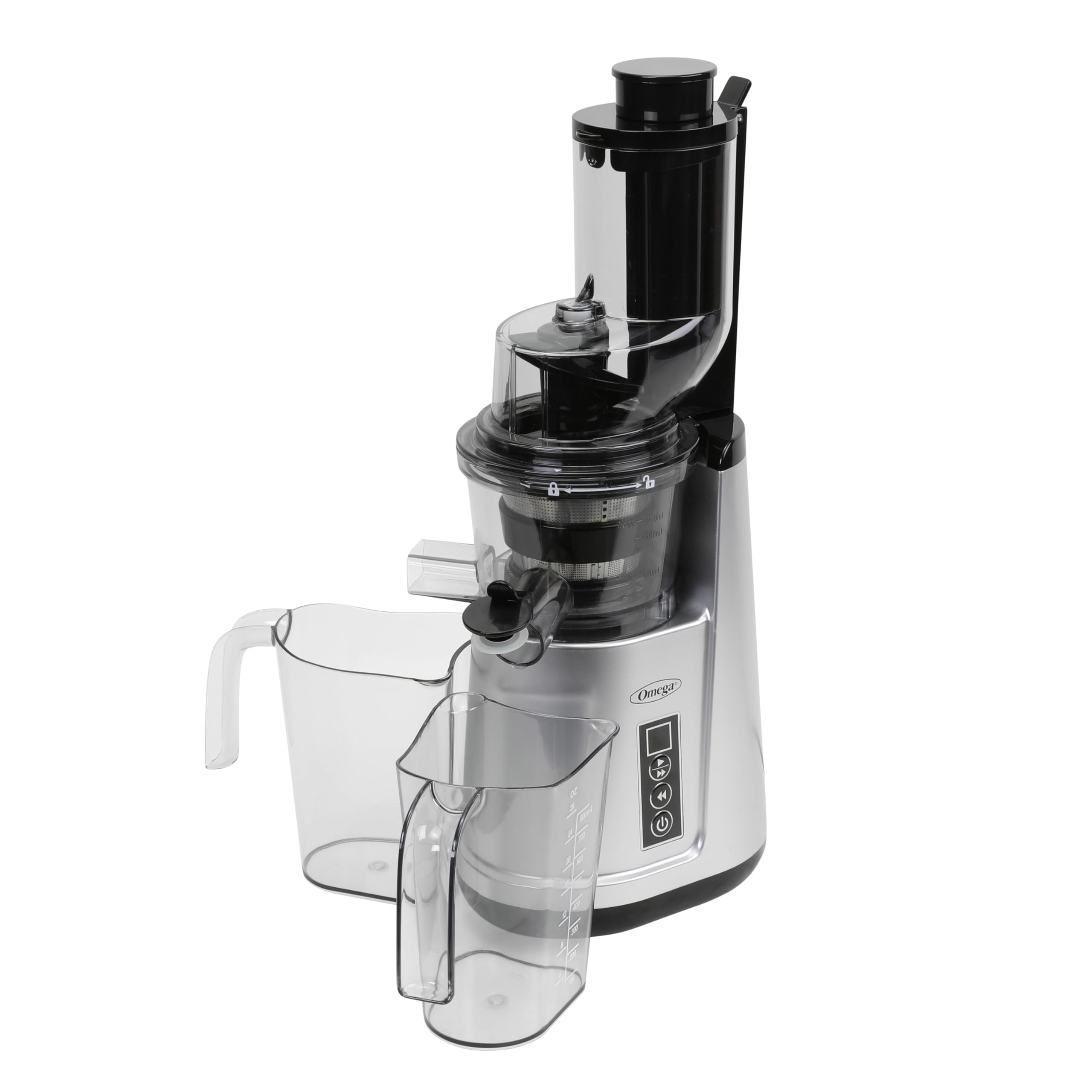 Omega Wide Mouth Juicer Compact Vertical Cold Press Vegetable and Fruit Juice Extractor with 3-Inch Hopper 2-Speed Slow Juicing with Space Saving Design, 120-Watts, Black