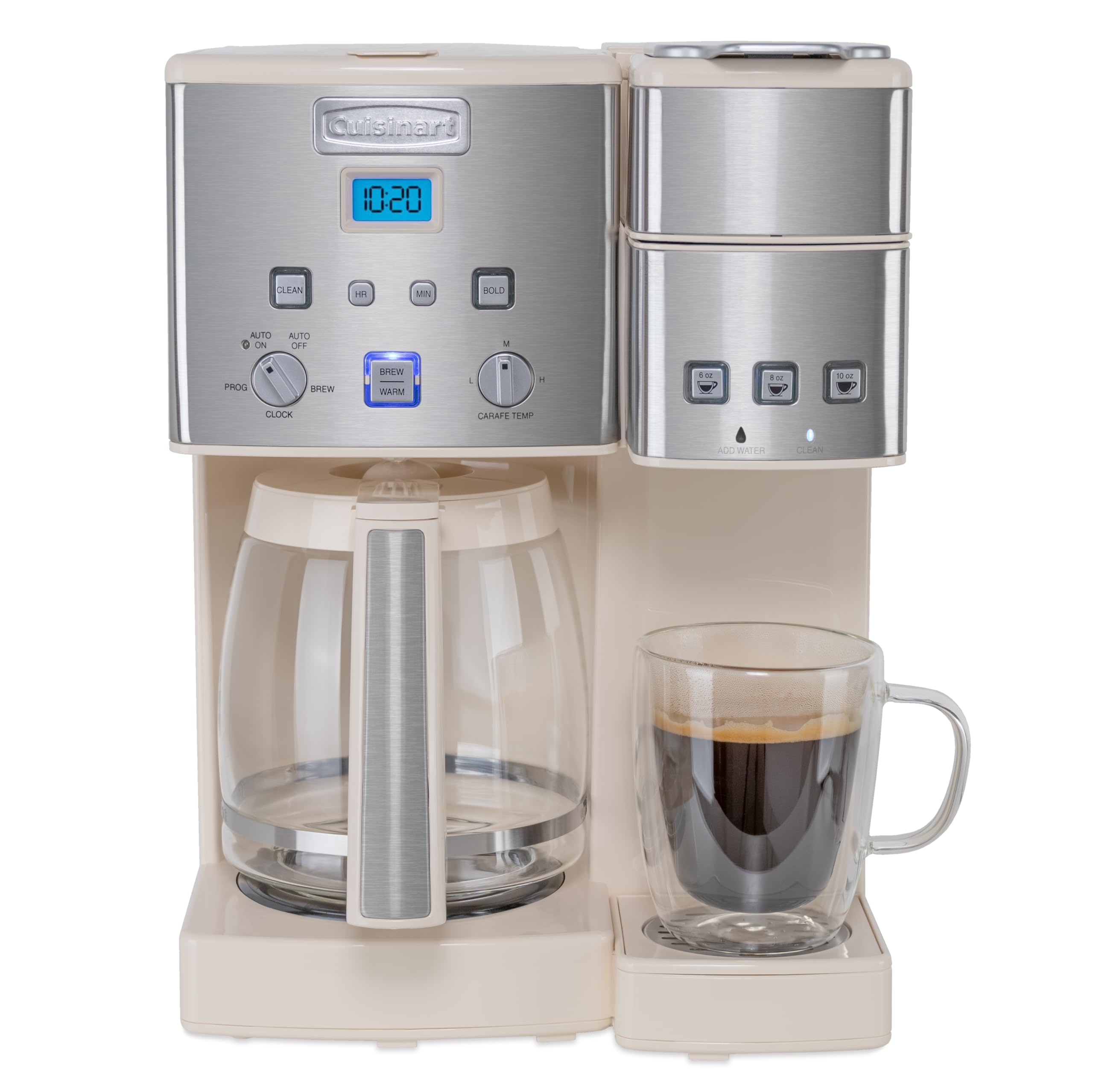 Cuisinart Single Serve + 12 Cup Coffee Maker, Offers 3-Sizes: 6-Ounces, 8-Ounces and 10-Ounces, Cream, SS-15P1CRM