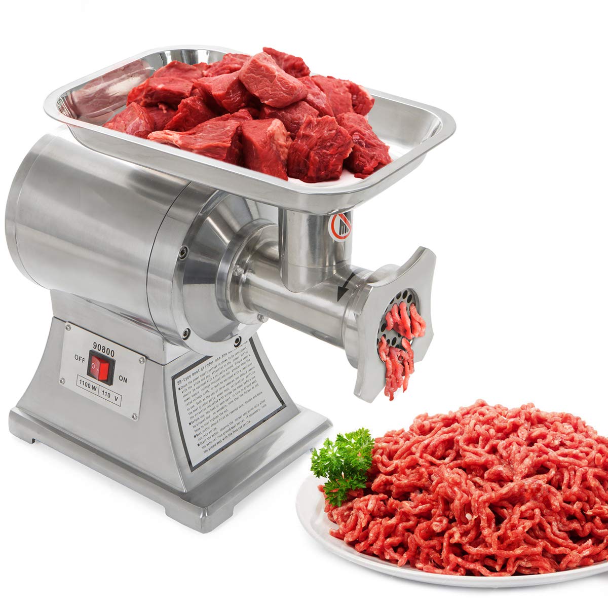 Barton 1100W Electric Commercial #12 Meat Grinder w/Cutting Blade Stainless Steel Mincer Sausage Maker #12 Grinder Size
