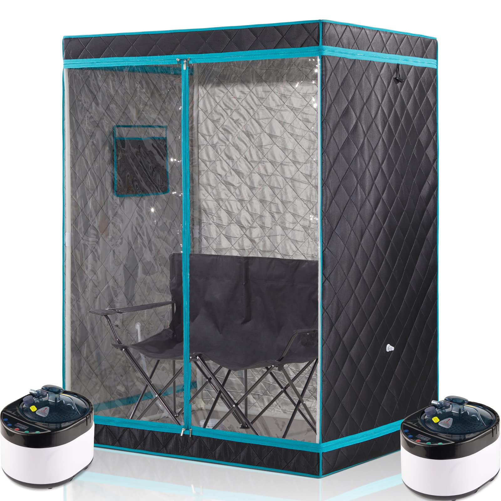 iDOTODO Full Size 2 Person Sauna, Portable Steam Sauna Tent for Home, 1 or 2 Person Foldable Lightweight, Full Body Sauna for Relaxation, 4L Large Capacity Sauna Steamer 2 Person Foldable Chair