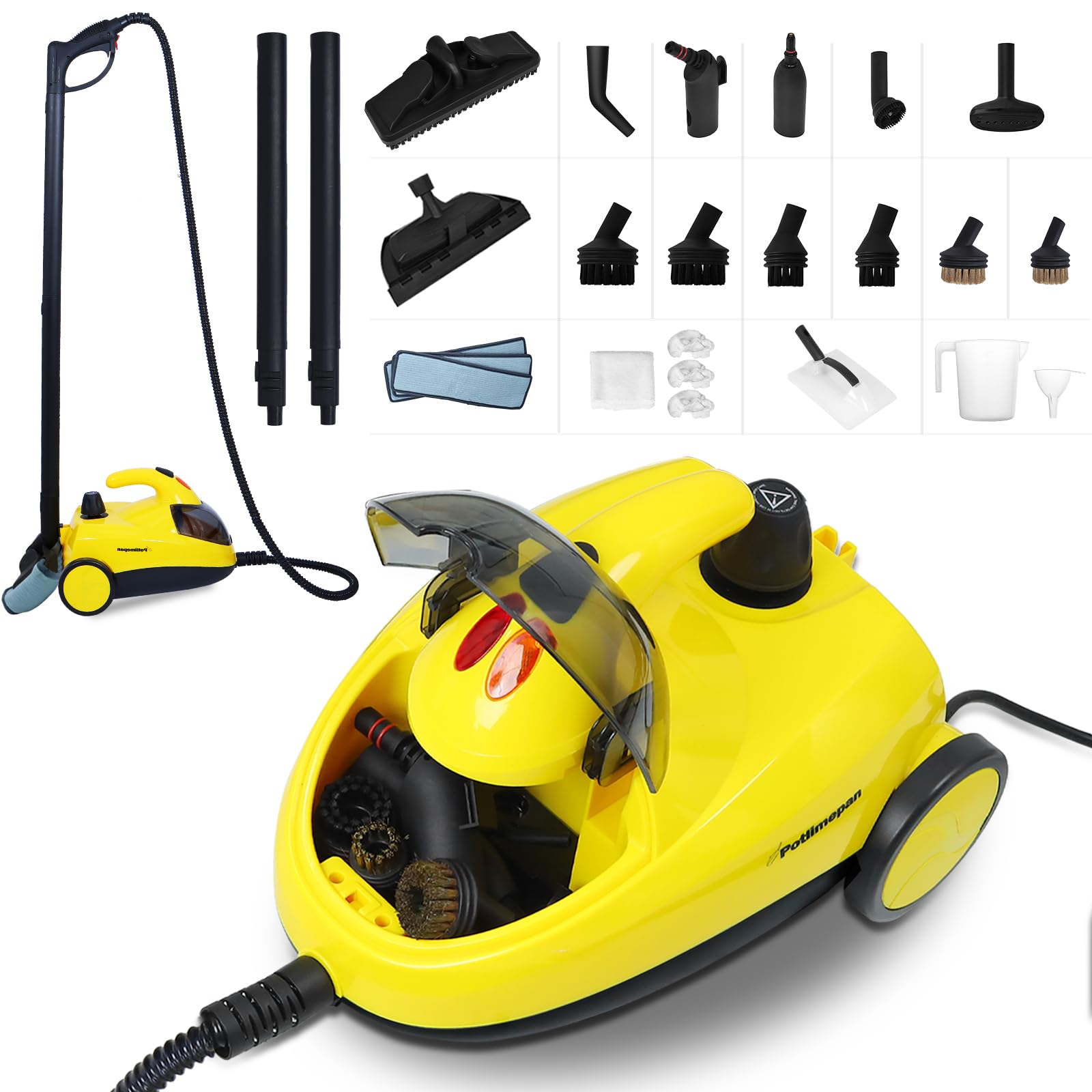 Potlimepan 1500 Watt Deep Steam Cleaner With Attachments - Portable for Home, Upholstery, Tile and Grout - On-Board Storage (WJ528(NK-0698))