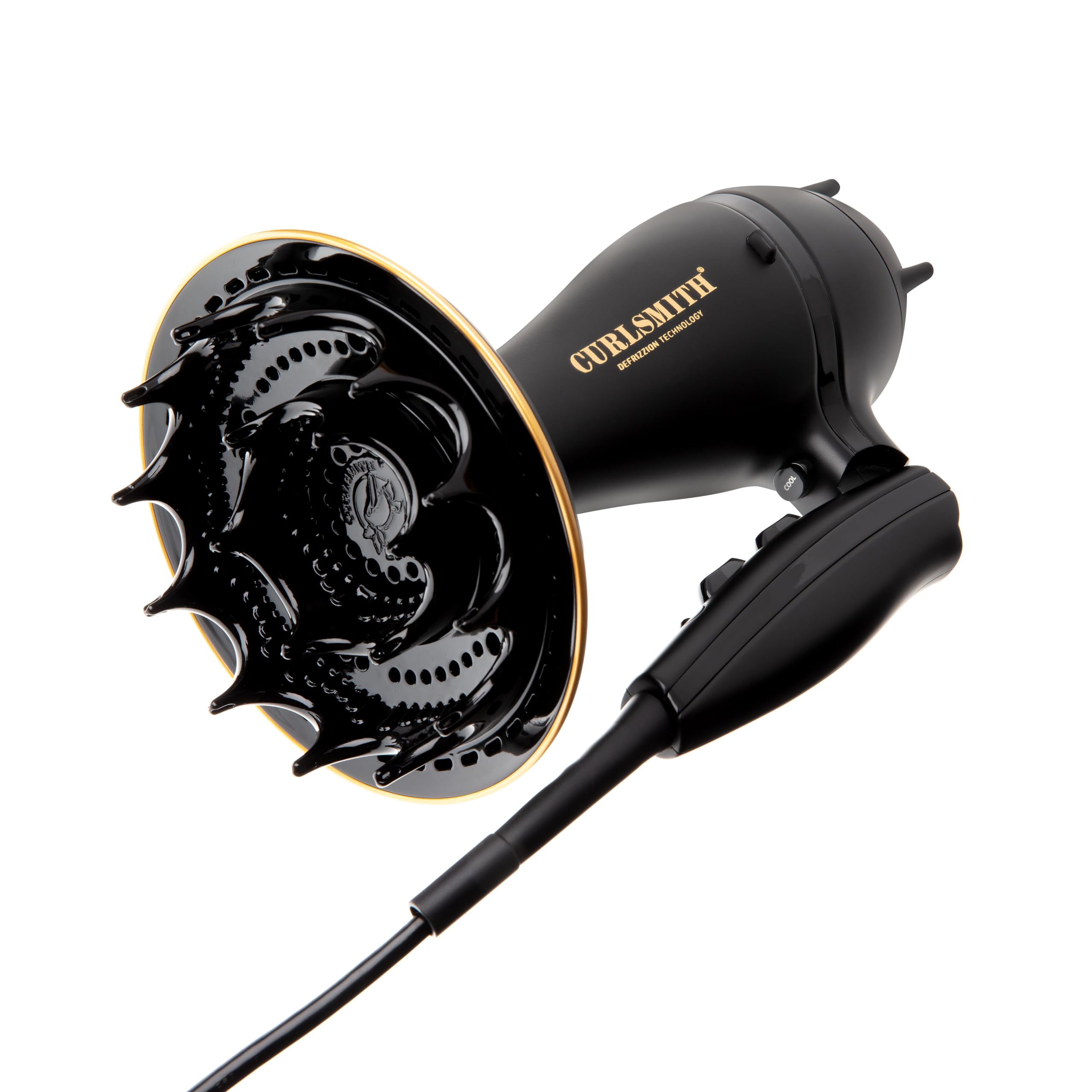 Curlsmith - Defrizzion Travel Hair Dryer with Large Diffuser, for Curly Hair, Reduce Frizz, 3 Speeds, 3 Heat Settings, Infared, Ceramic Heat for Fast Drying