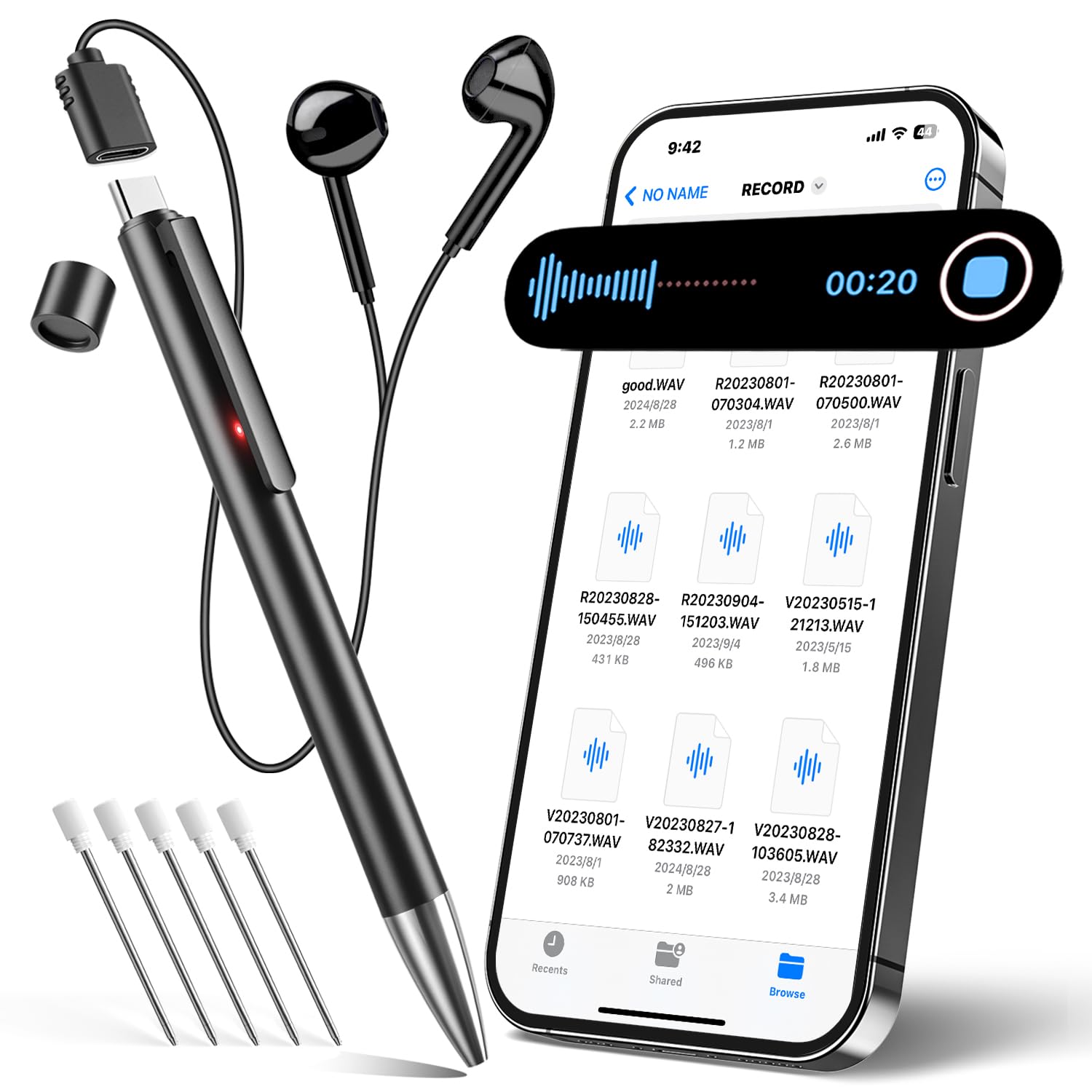 Professional Voice Recorder for Lectures Meetings,Digital Voice Activated Recorder with Playback,64GB(4400Hrs) Dictaphone Audio Recording Device with AI Noise Cancellation,Support OTG