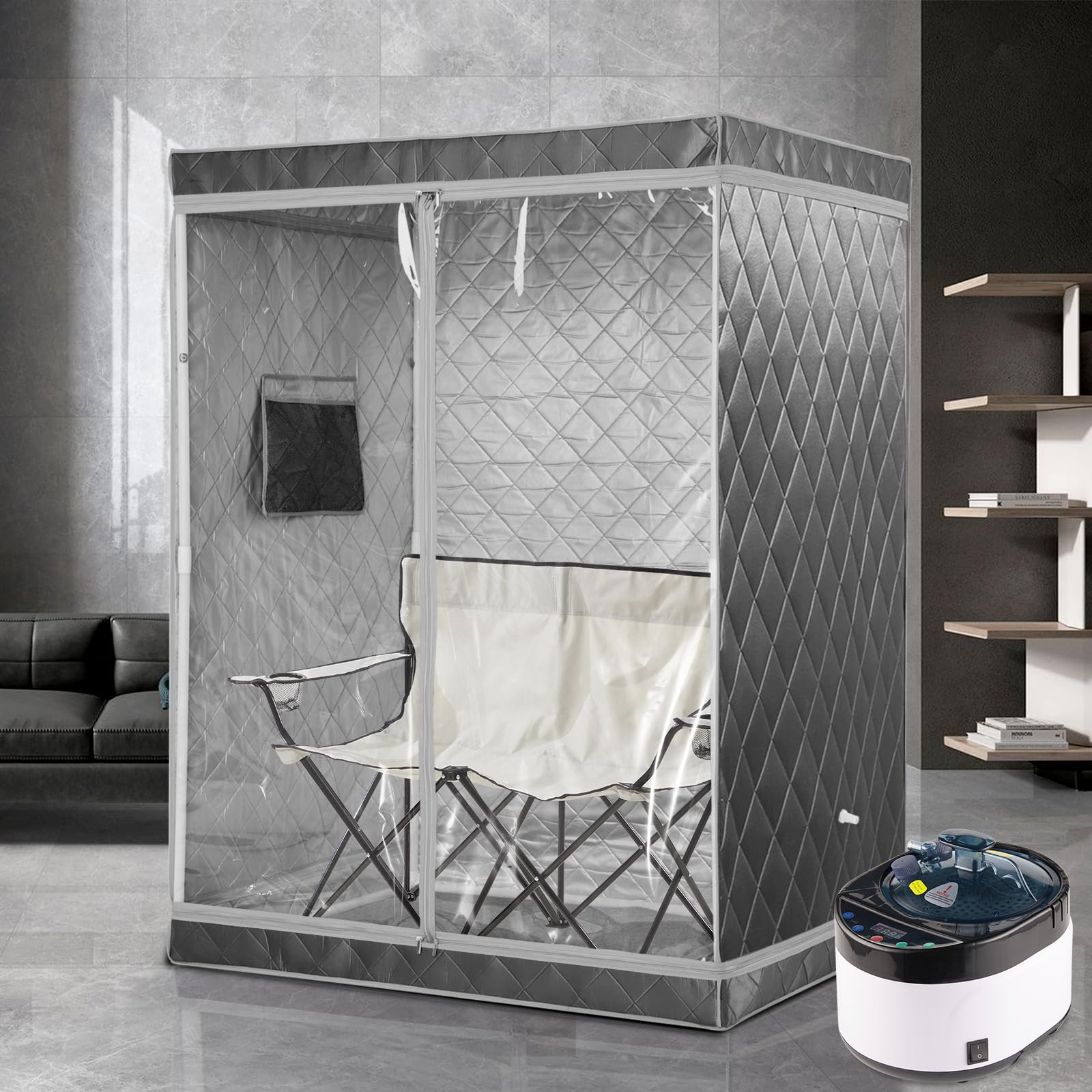 iDOTODO Full Size 2 Person Sauna, Portable Steam Sauna Tent for Home, 2 Person Foldable, Full Body Sauna for Relaxation, 4L Large Capacity Sauna Steamer 2 Person Foldable Chair