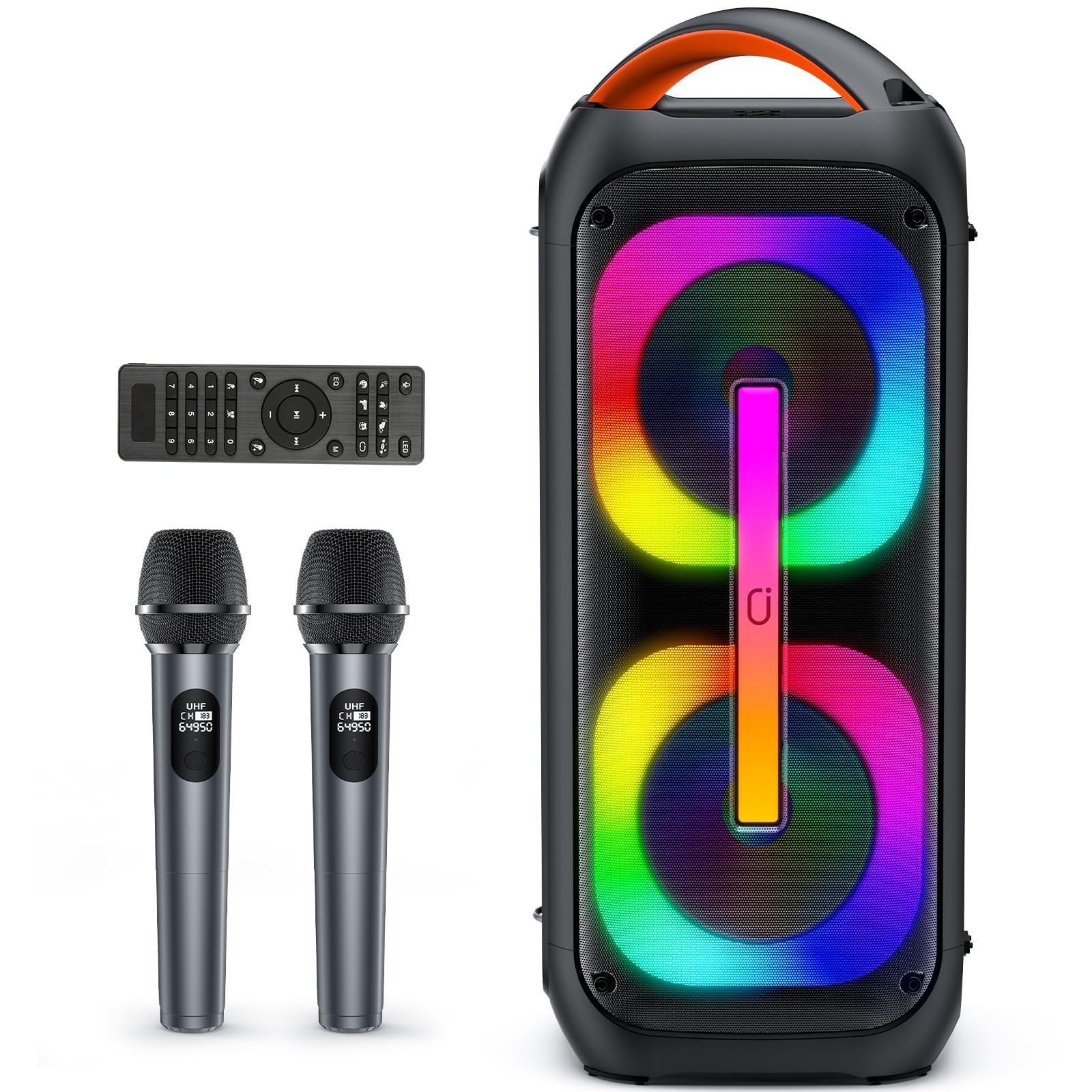 Karaoke Machine with 2 Wireless Microphones, Portable Bluetooth Speaker with TWS Stereo Sound & Deep Bass, Dual 60W 6.5" Subwoofer Party Speaker with 400W Peak Power, PA System with LED Light