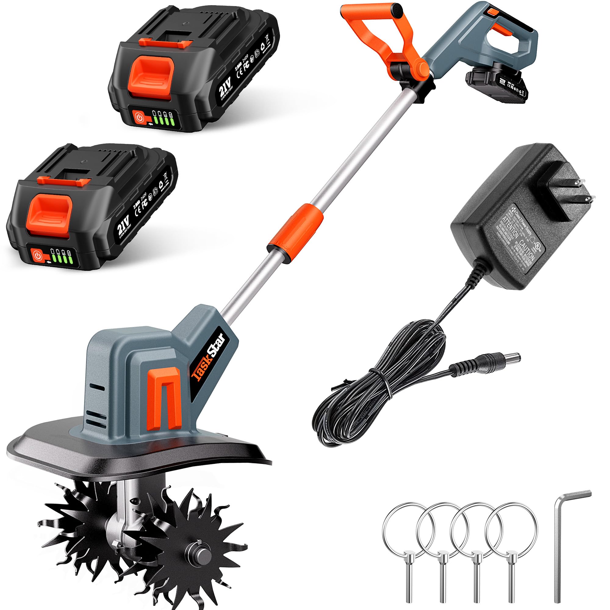 Cordless Tiller for Gardening 360 RPM Rototiller TH4000 Cultivator TaskStar Electric Garden Tiller Battery Powered Total 4000mAh,48 Heavy-Duty Steel Tines for Smooth Ground Breaking,Tending,Composting