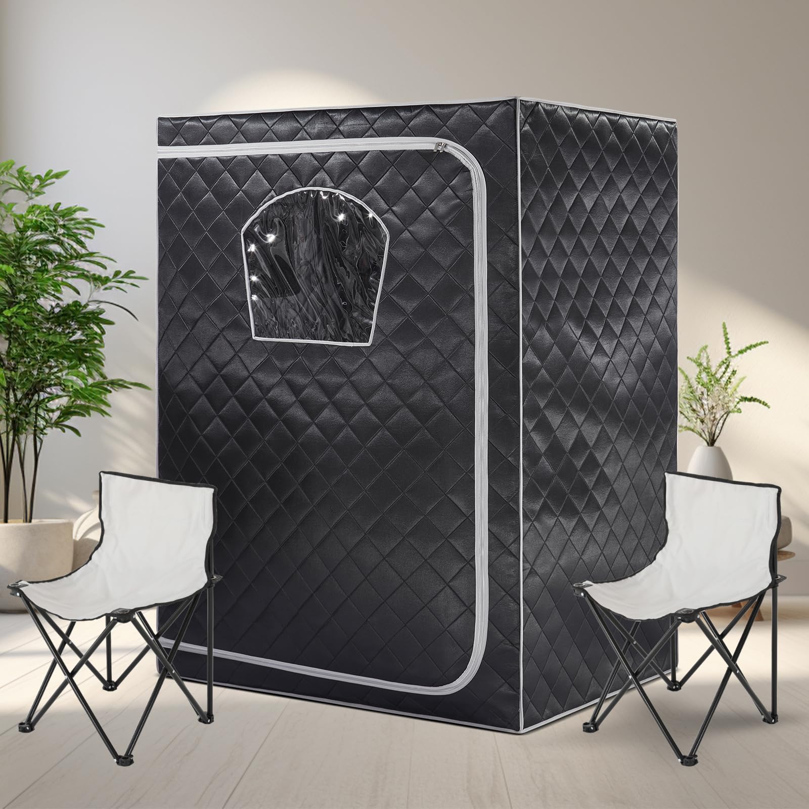 Gollense Portable Infrared Saunas for Home, Full Size 2 Person Large Far Infrared Sauna Box Oversized at Home Spa for Relaxation Personal Sauna Tent with Two Portable Chairs, Top Light, Black